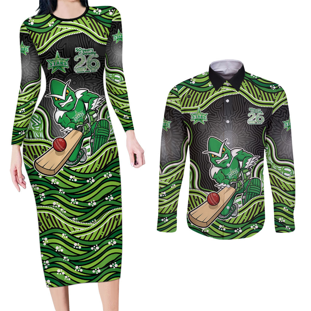 Melbourne Stars NAIDOC Week 2026 Couples Matching Long Sleeve Bodycon Dress and Long Sleeve Button Shirt Aboriginal Indigenous - 50 Years of Deadly