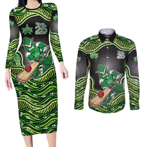 Melbourne Stars NAIDOC Week 2026 Couples Matching Long Sleeve Bodycon Dress and Long Sleeve Button Shirt Aboriginal Indigenous - 50 Years of Deadly