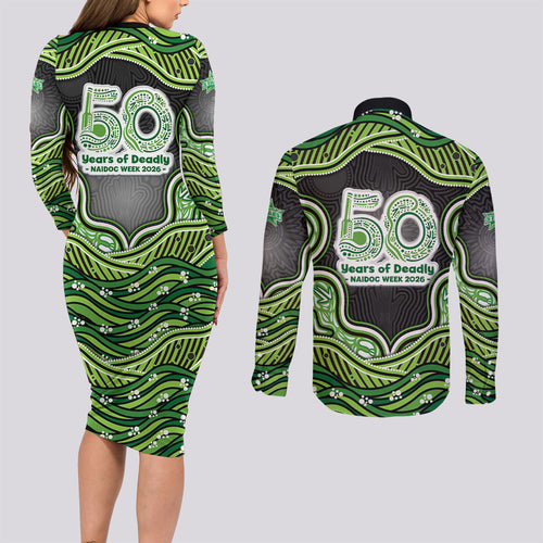 Melbourne Stars NAIDOC Week 2026 Couples Matching Long Sleeve Bodycon Dress and Long Sleeve Button Shirt Aboriginal Indigenous - 50 Years of Deadly