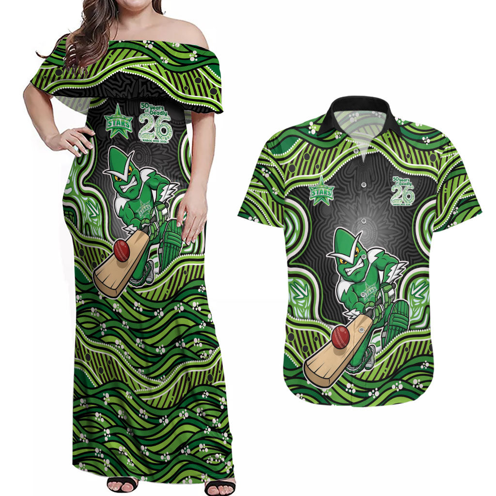 Melbourne Stars NAIDOC Week 2026 Couples Matching Off Shoulder Maxi Dress and Hawaiian Shirt Aboriginal Indigenous - 50 Years of Deadly