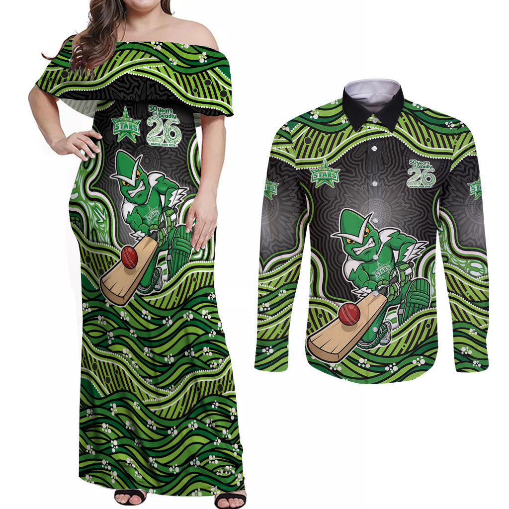 Melbourne Stars NAIDOC Week 2026 Couples Matching Off Shoulder Maxi Dress and Long Sleeve Button Shirt Aboriginal Indigenous - 50 Years of Deadly