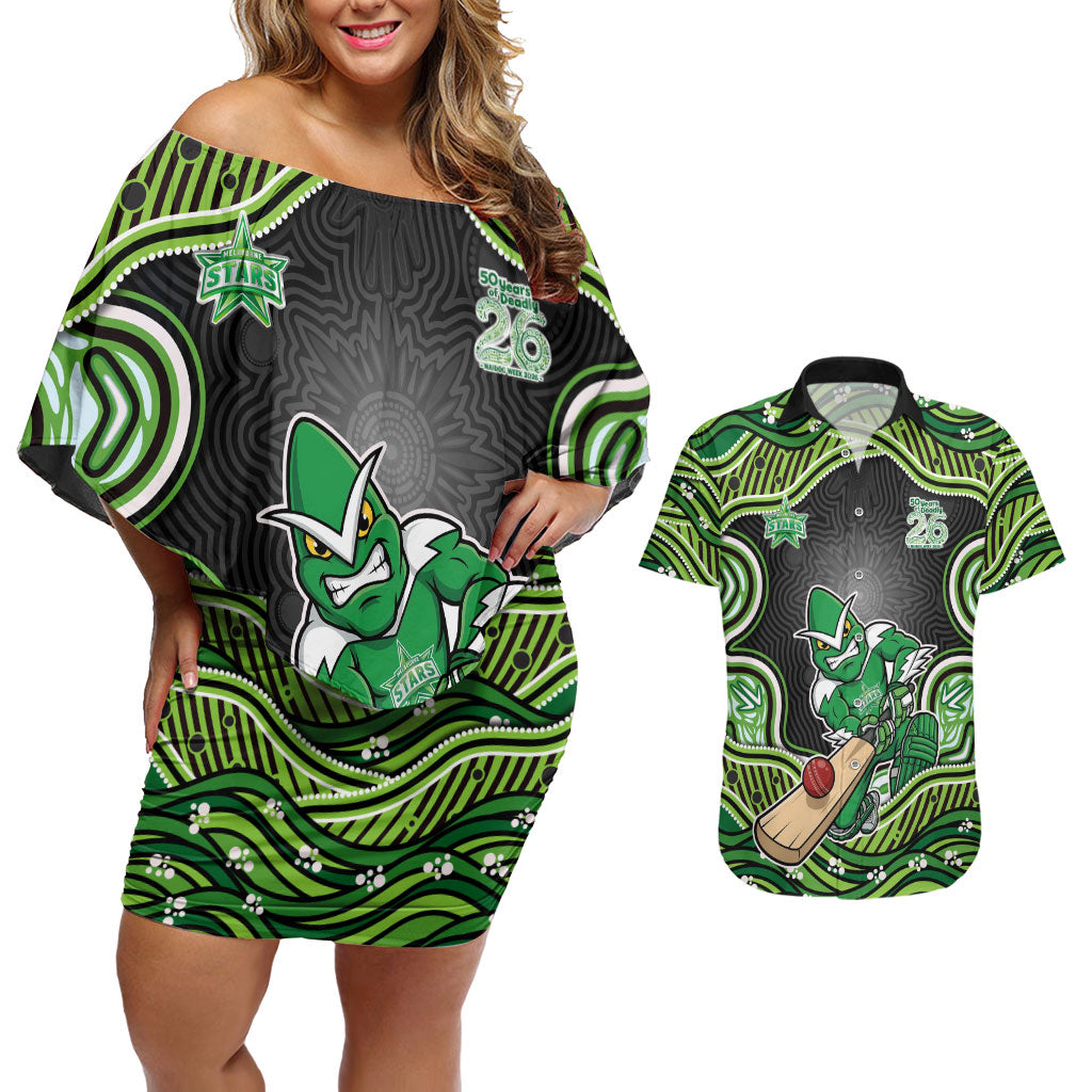Melbourne Stars NAIDOC Week 2026 Couples Matching Off Shoulder Short Dress and Hawaiian Shirt Aboriginal Indigenous - 50 Years of Deadly
