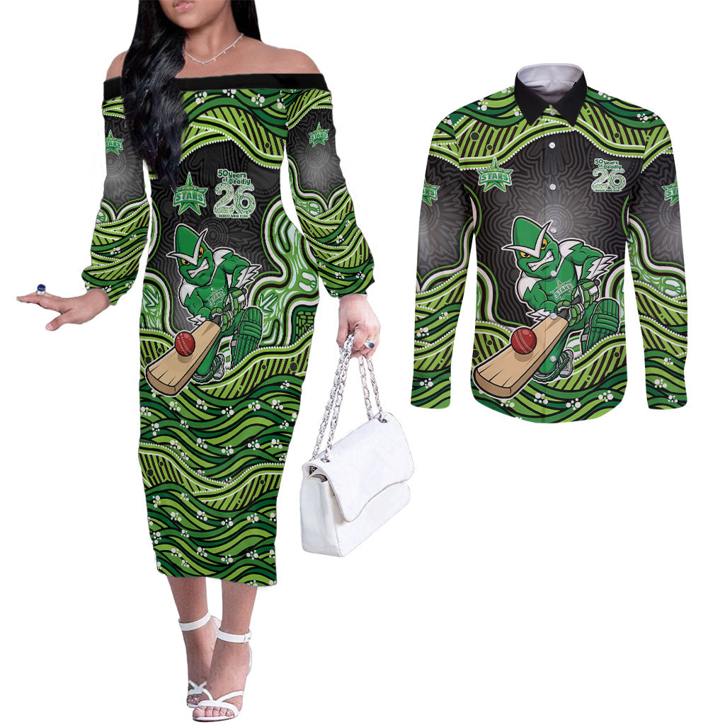 Melbourne Stars NAIDOC Week 2026 Couples Matching Off The Shoulder Long Sleeve Dress and Long Sleeve Button Shirt Aboriginal Indigenous - 50 Years of Deadly