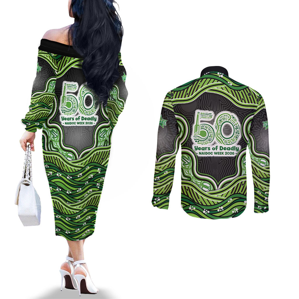 Melbourne Stars NAIDOC Week 2026 Couples Matching Off The Shoulder Long Sleeve Dress and Long Sleeve Button Shirt Aboriginal Indigenous - 50 Years of Deadly