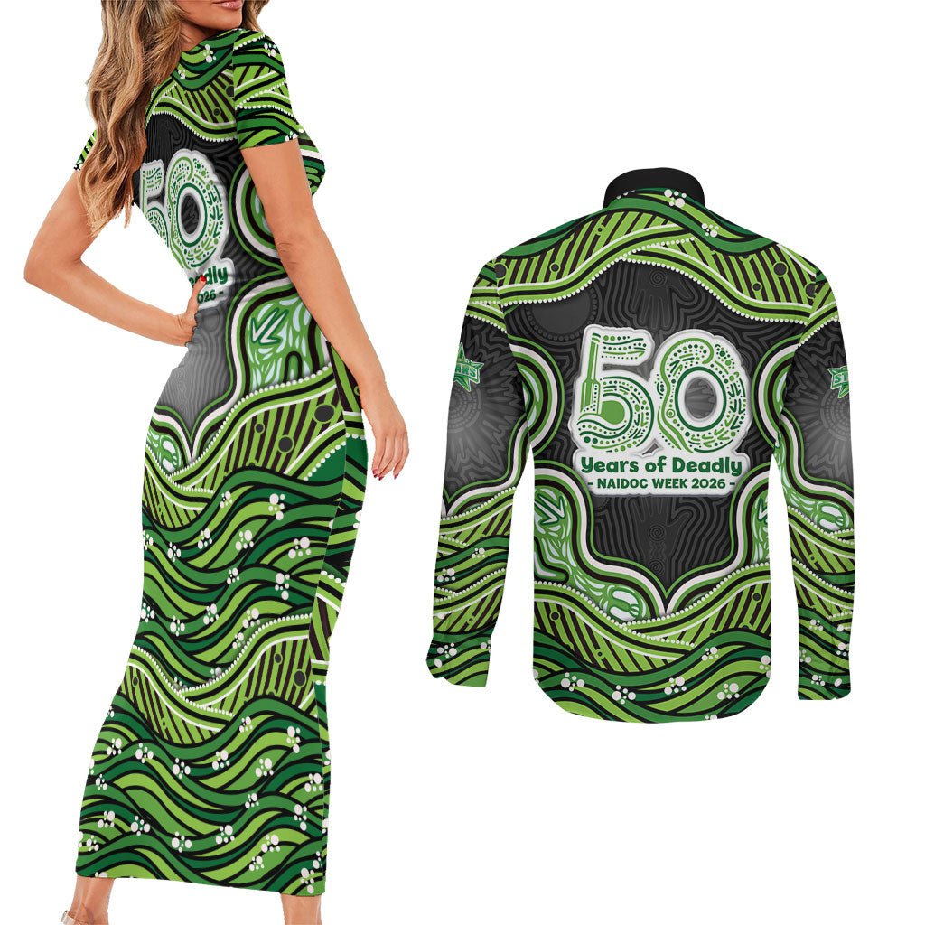 Melbourne Stars NAIDOC Week 2026 Couples Matching Short Sleeve Bodycon Dress and Long Sleeve Button Shirt Aboriginal Indigenous - 50 Years of Deadly