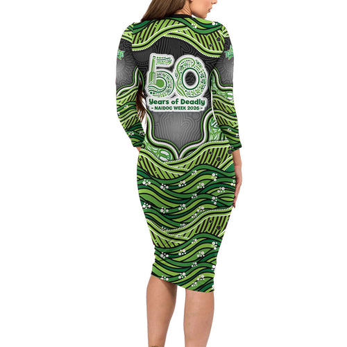 Melbourne Stars NAIDOC Week 2026 Long Sleeve Bodycon Dress Aboriginal Indigenous - 50 Years of Deadly