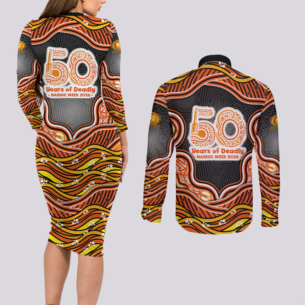 Perth Scorchers NAIDOC Week 2026 Couples Matching Long Sleeve Bodycon Dress and Long Sleeve Button Shirt Aboriginal Indigenous - 50 Years of Deadly