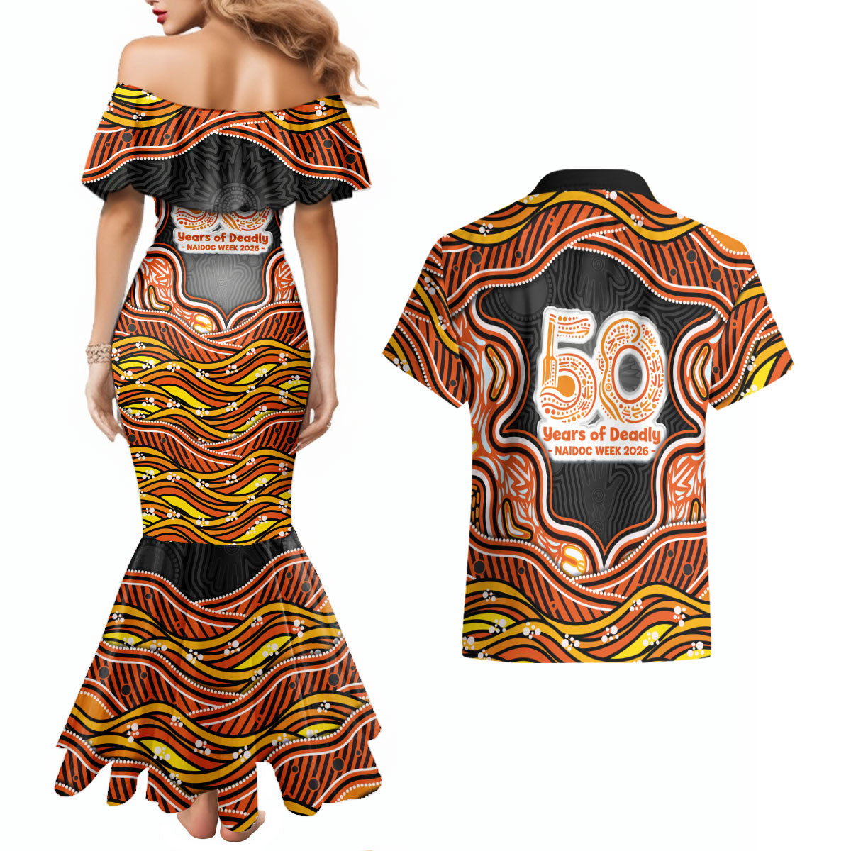 Perth Scorchers NAIDOC Week 2026 Couples Matching Mermaid Dress and Hawaiian Shirt Aboriginal Indigenous - 50 Years of Deadly