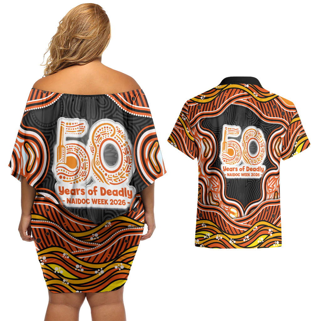 Perth Scorchers NAIDOC Week 2026 Couples Matching Off Shoulder Short Dress and Hawaiian Shirt Aboriginal Indigenous - 50 Years of Deadly