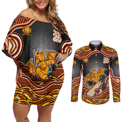 Perth Scorchers NAIDOC Week 2026 Couples Matching Off Shoulder Short Dress and Long Sleeve Button Shirt Aboriginal Indigenous - 50 Years of Deadly