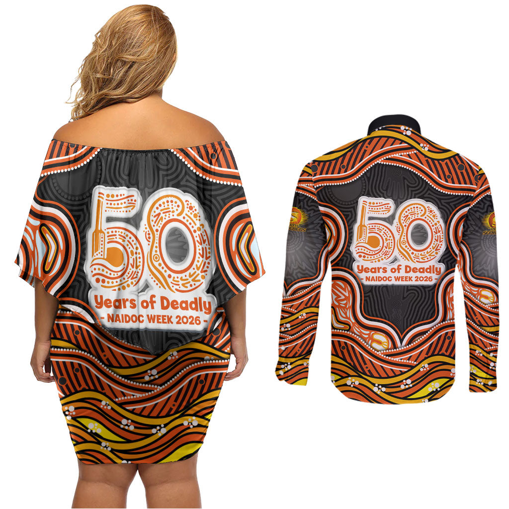 Perth Scorchers NAIDOC Week 2026 Couples Matching Off Shoulder Short Dress and Long Sleeve Button Shirt Aboriginal Indigenous - 50 Years of Deadly