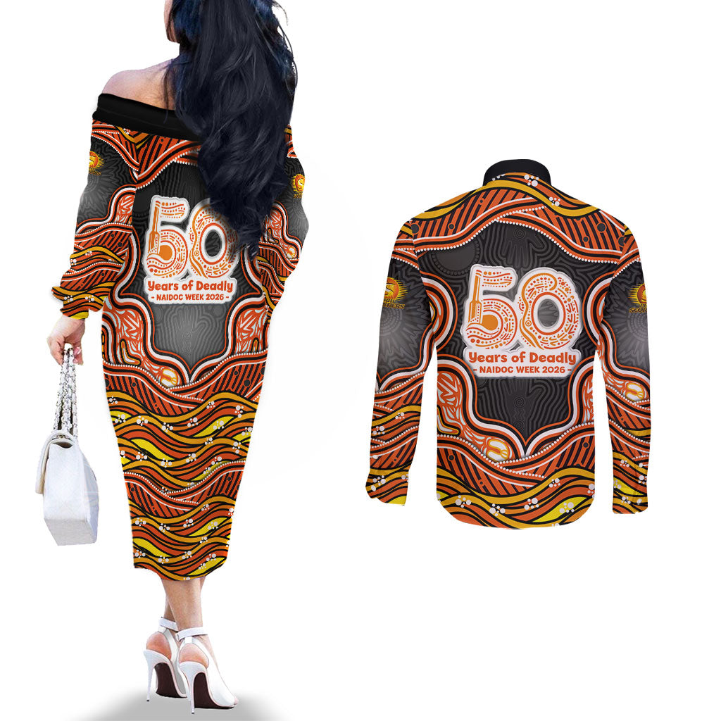 Perth Scorchers NAIDOC Week 2026 Couples Matching Off The Shoulder Long Sleeve Dress and Long Sleeve Button Shirt Aboriginal Indigenous - 50 Years of Deadly
