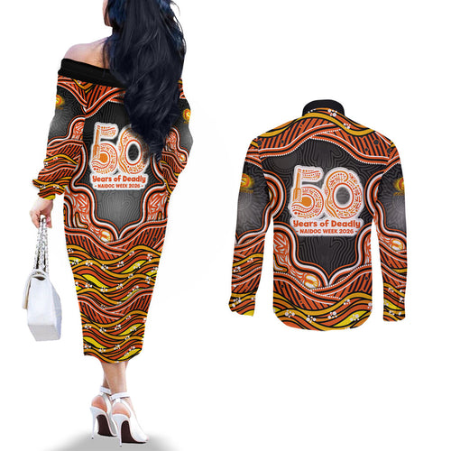 Perth Scorchers NAIDOC Week 2026 Couples Matching Off The Shoulder Long Sleeve Dress and Long Sleeve Button Shirt Aboriginal Indigenous - 50 Years of Deadly