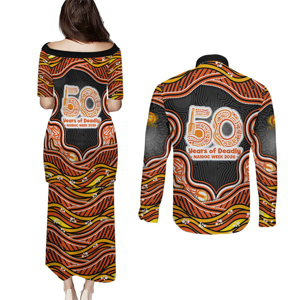 Perth Scorchers NAIDOC Week 2026 Couples Matching Puletasi and Long Sleeve Button Shirt Aboriginal Indigenous - 50 Years of Deadly