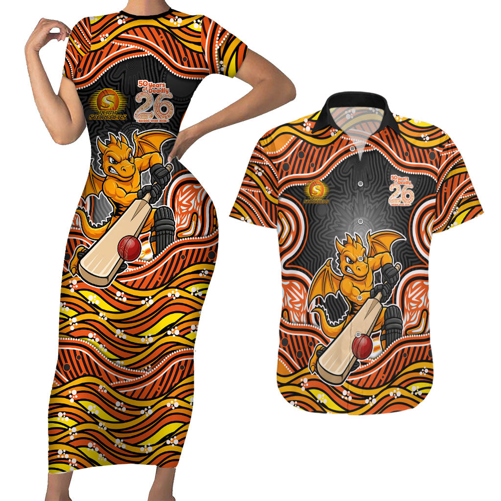 Perth Scorchers NAIDOC Week 2026 Couples Matching Short Sleeve Bodycon Dress and Hawaiian Shirt Aboriginal Indigenous - 50 Years of Deadly