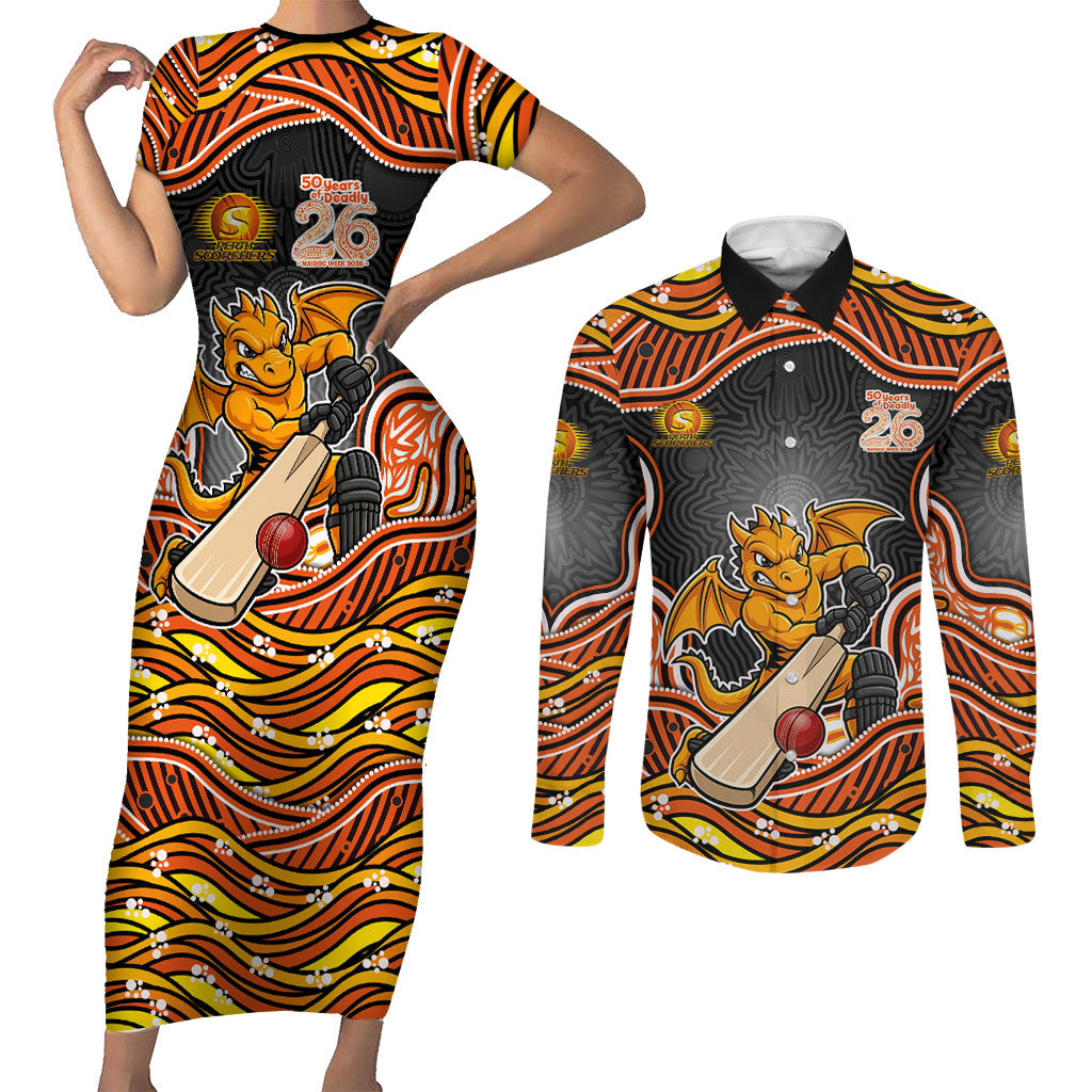 Perth Scorchers NAIDOC Week 2026 Couples Matching Short Sleeve Bodycon Dress and Long Sleeve Button Shirt Aboriginal Indigenous - 50 Years of Deadly