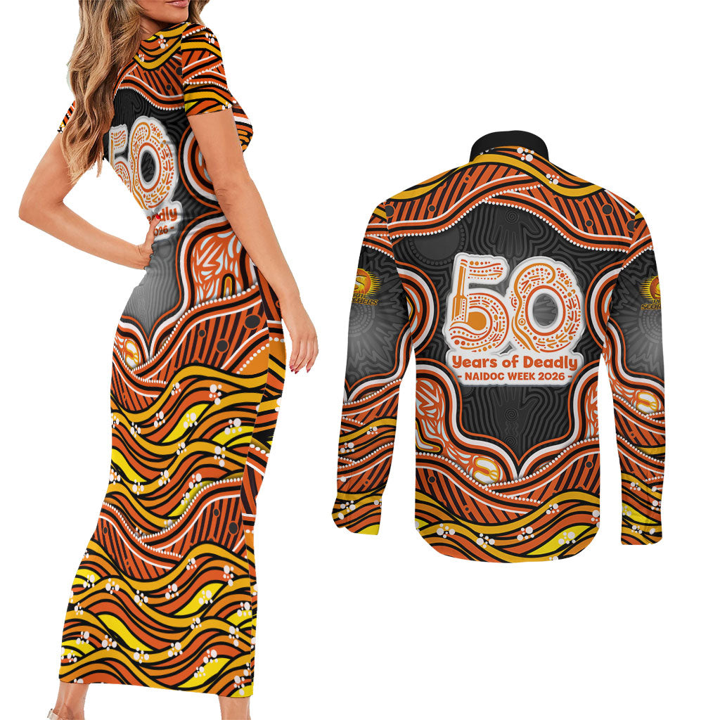 Perth Scorchers NAIDOC Week 2026 Couples Matching Short Sleeve Bodycon Dress and Long Sleeve Button Shirt Aboriginal Indigenous - 50 Years of Deadly