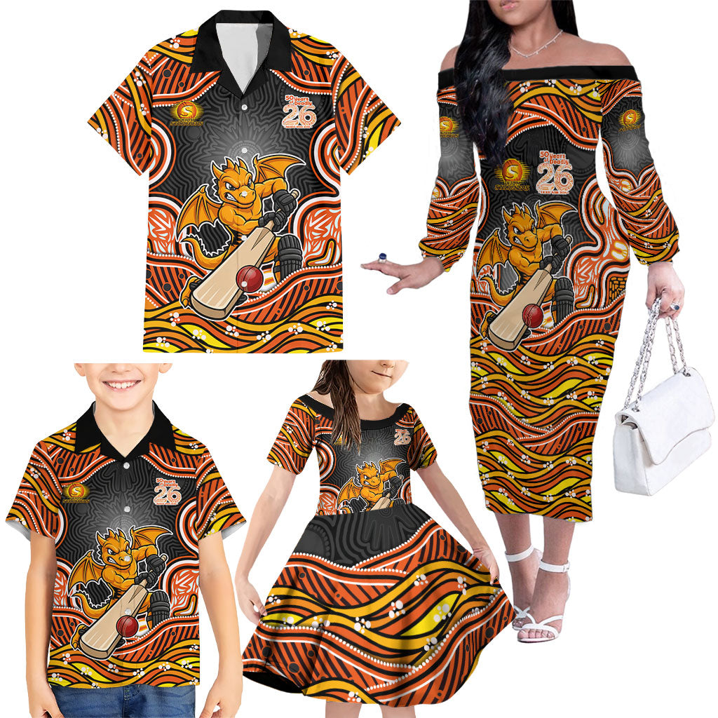 Perth Scorchers NAIDOC Week 2026 Family Matching Off The Shoulder Long Sleeve Dress and Hawaiian Shirt Aboriginal Indigenous - 50 Years of Deadly
