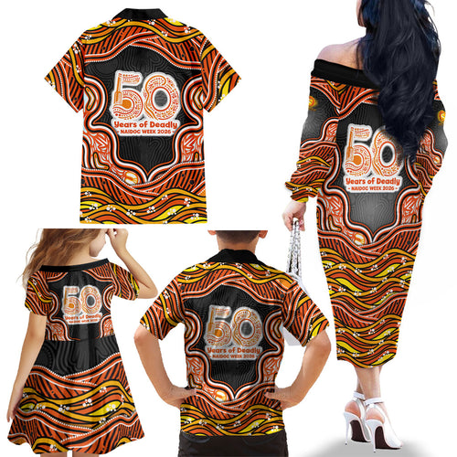 Perth Scorchers NAIDOC Week 2026 Family Matching Off The Shoulder Long Sleeve Dress and Hawaiian Shirt Aboriginal Indigenous - 50 Years of Deadly