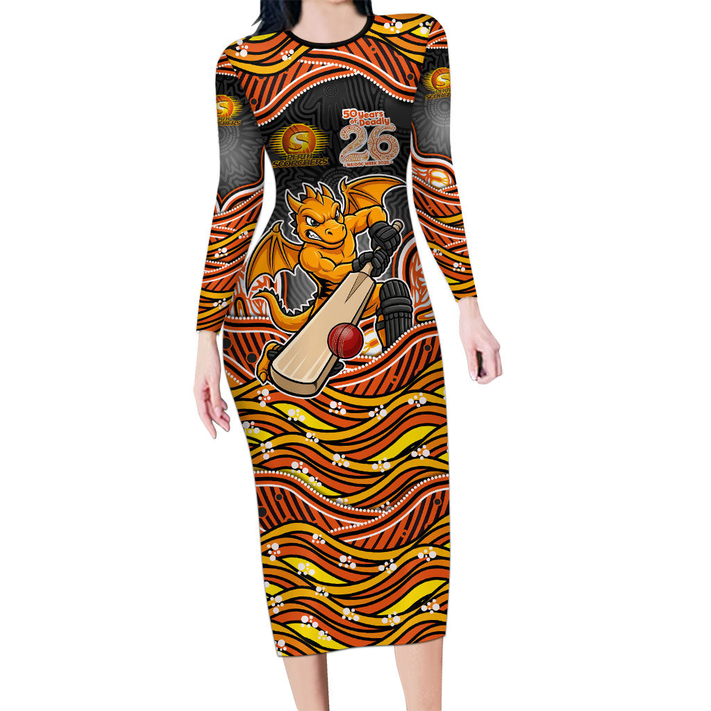 Perth Scorchers NAIDOC Week 2026 Long Sleeve Bodycon Dress Aboriginal Indigenous - 50 Years of Deadly