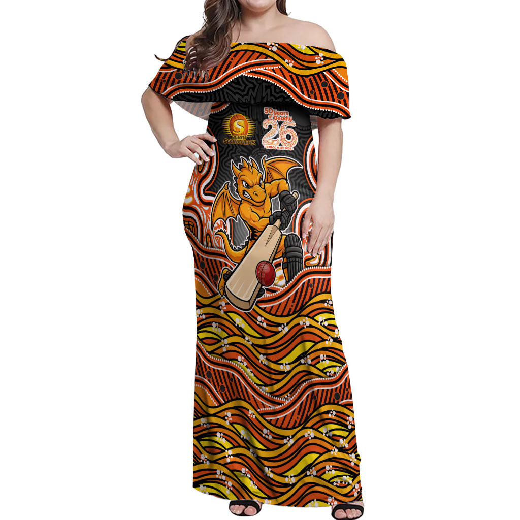 Perth Scorchers NAIDOC Week 2026 Off Shoulder Maxi Dress Aboriginal Indigenous - 50 Years of Deadly