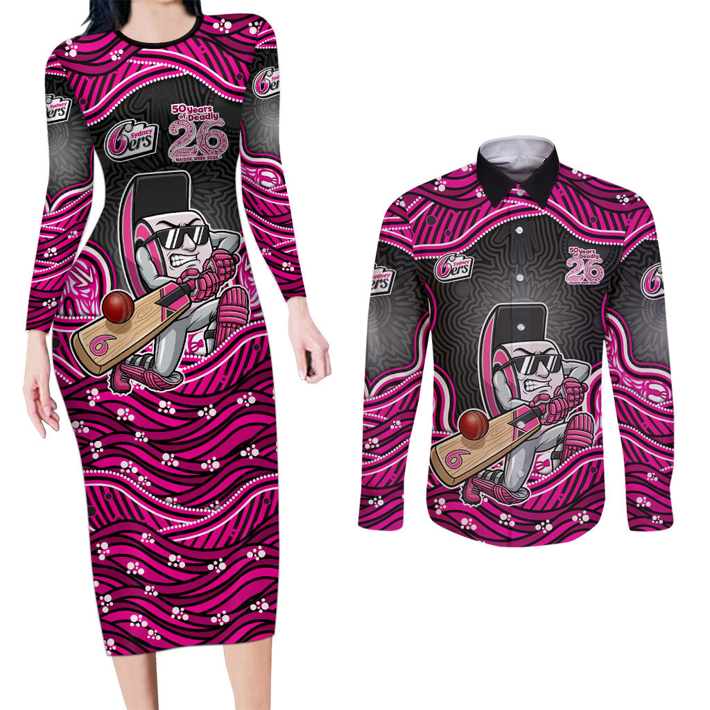 Sydney Sixers NAIDOC Week 2026 Couples Matching Long Sleeve Bodycon Dress and Long Sleeve Button Shirt Aboriginal Indigenous - 50 Years of Deadly