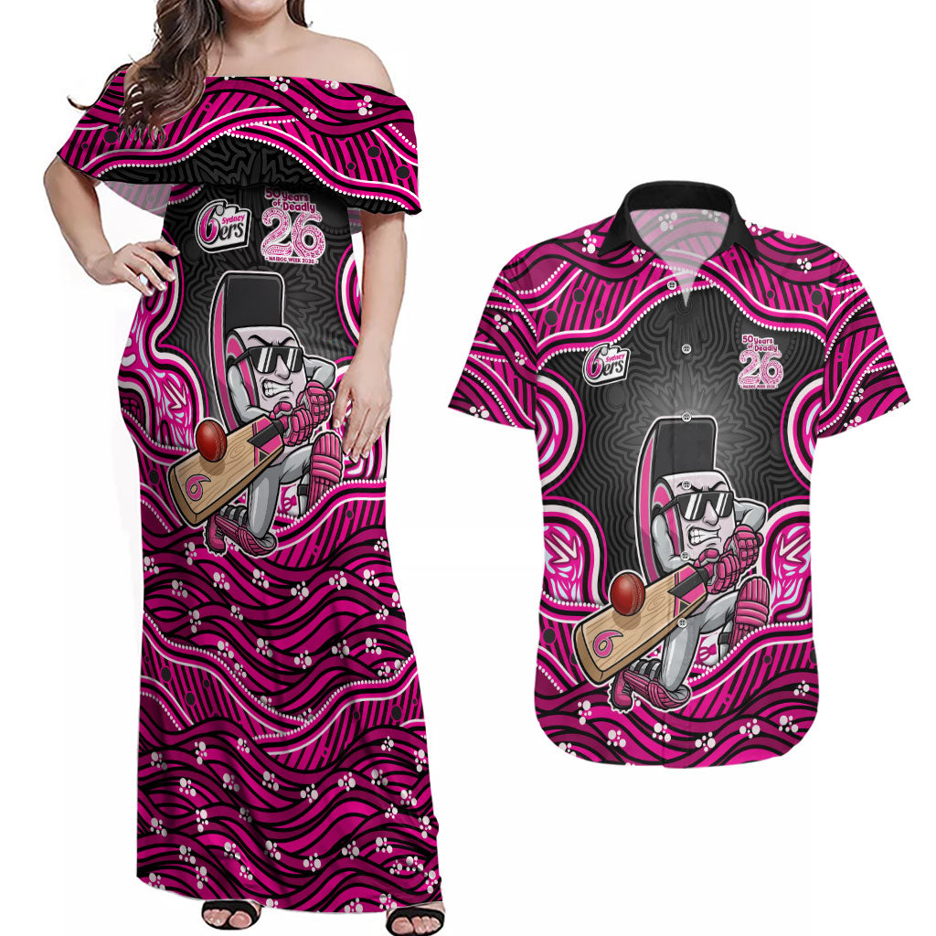 Sydney Sixers NAIDOC Week 2026 Couples Matching Off Shoulder Maxi Dress and Hawaiian Shirt Aboriginal Indigenous - 50 Years of Deadly