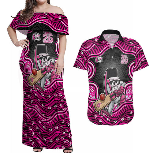 Sydney Sixers NAIDOC Week 2026 Couples Matching Off Shoulder Maxi Dress and Hawaiian Shirt Aboriginal Indigenous - 50 Years of Deadly
