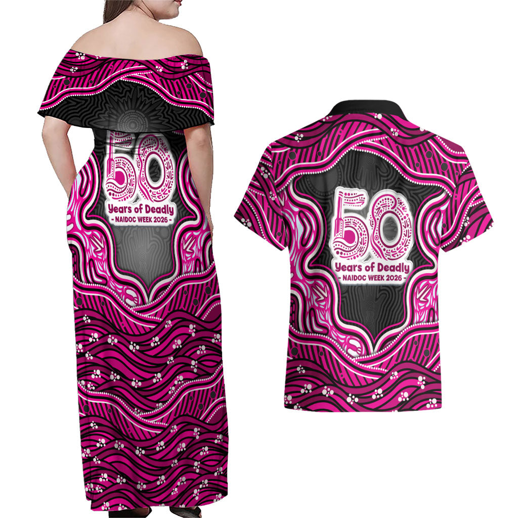 Sydney Sixers NAIDOC Week 2026 Couples Matching Off Shoulder Maxi Dress and Hawaiian Shirt Aboriginal Indigenous - 50 Years of Deadly