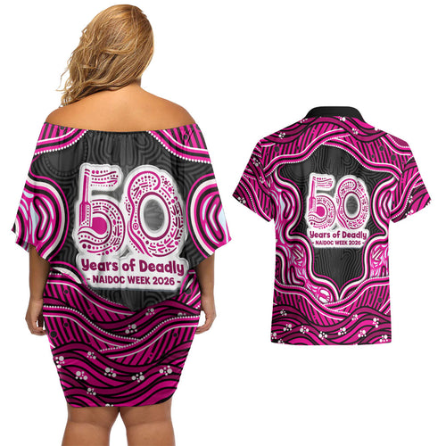Sydney Sixers NAIDOC Week 2026 Couples Matching Off Shoulder Short Dress and Hawaiian Shirt Aboriginal Indigenous - 50 Years of Deadly