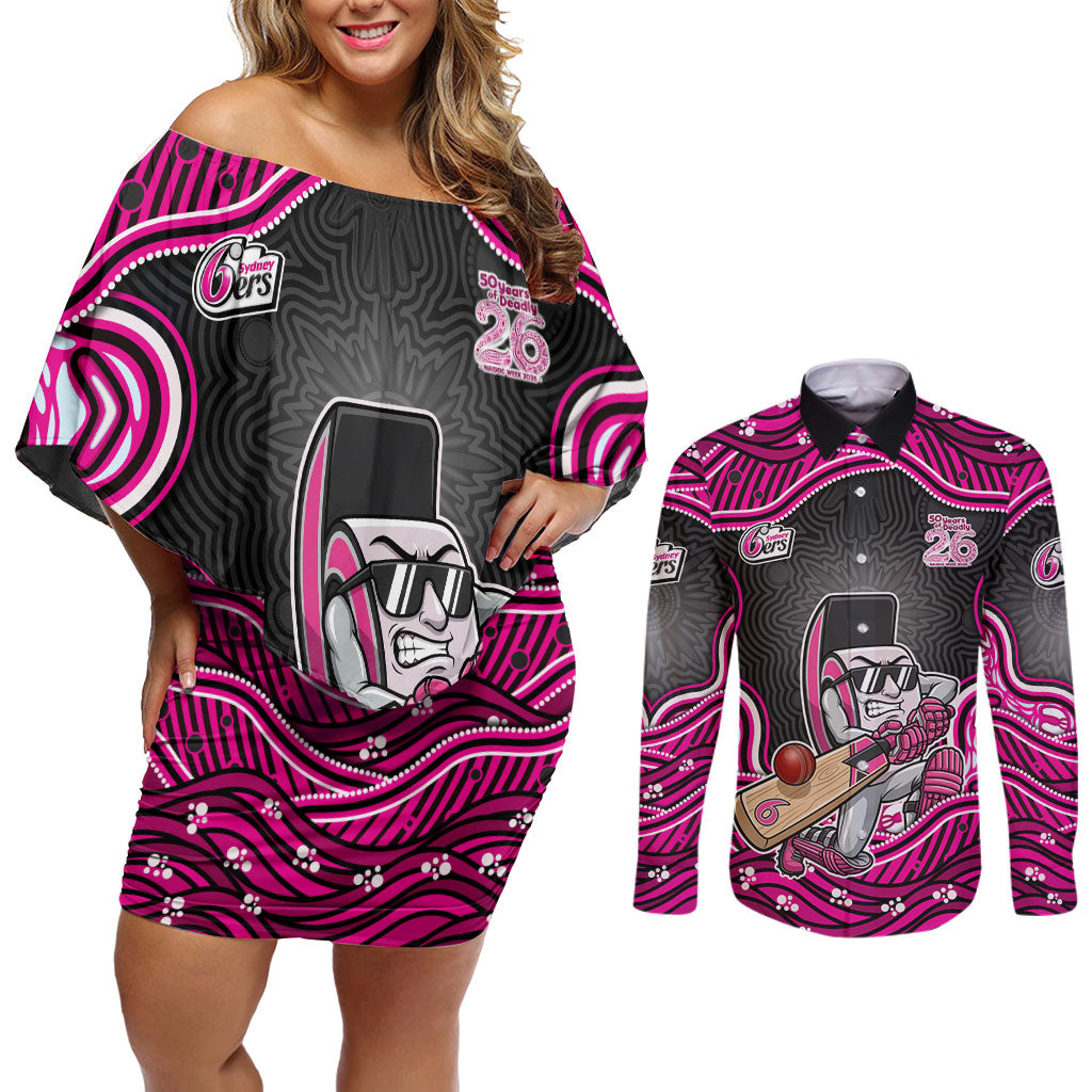 Sydney Sixers NAIDOC Week 2026 Couples Matching Off Shoulder Short Dress and Long Sleeve Button Shirt Aboriginal Indigenous - 50 Years of Deadly