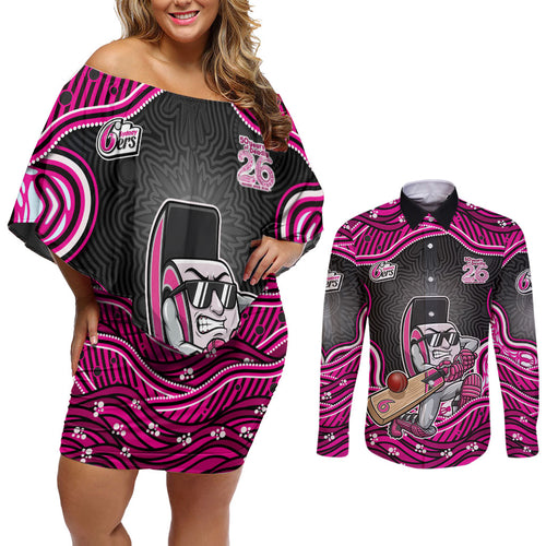 Sydney Sixers NAIDOC Week 2026 Couples Matching Off Shoulder Short Dress and Long Sleeve Button Shirt Aboriginal Indigenous - 50 Years of Deadly
