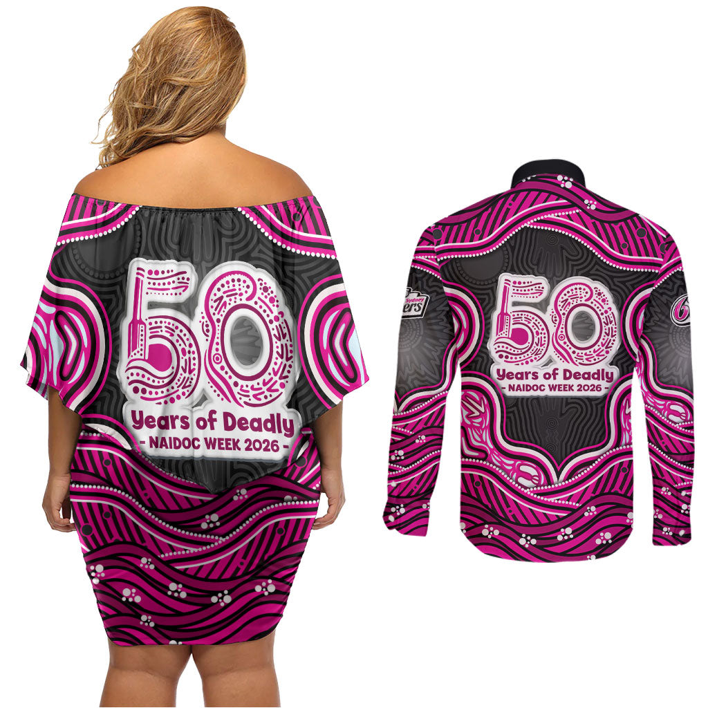 Sydney Sixers NAIDOC Week 2026 Couples Matching Off Shoulder Short Dress and Long Sleeve Button Shirt Aboriginal Indigenous - 50 Years of Deadly