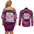 Sydney Sixers NAIDOC Week 2026 Couples Matching Off Shoulder Short Dress and Long Sleeve Button Shirt Aboriginal Indigenous - 50 Years of Deadly