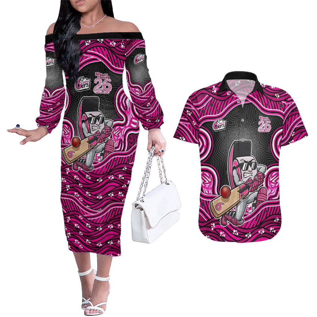 Sydney Sixers NAIDOC Week 2026 Couples Matching Off The Shoulder Long Sleeve Dress and Hawaiian Shirt Aboriginal Indigenous - 50 Years of Deadly