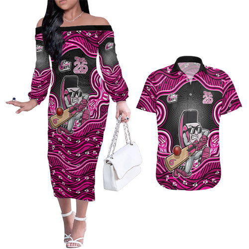 Sydney Sixers NAIDOC Week 2026 Couples Matching Off The Shoulder Long Sleeve Dress and Hawaiian Shirt Aboriginal Indigenous - 50 Years of Deadly