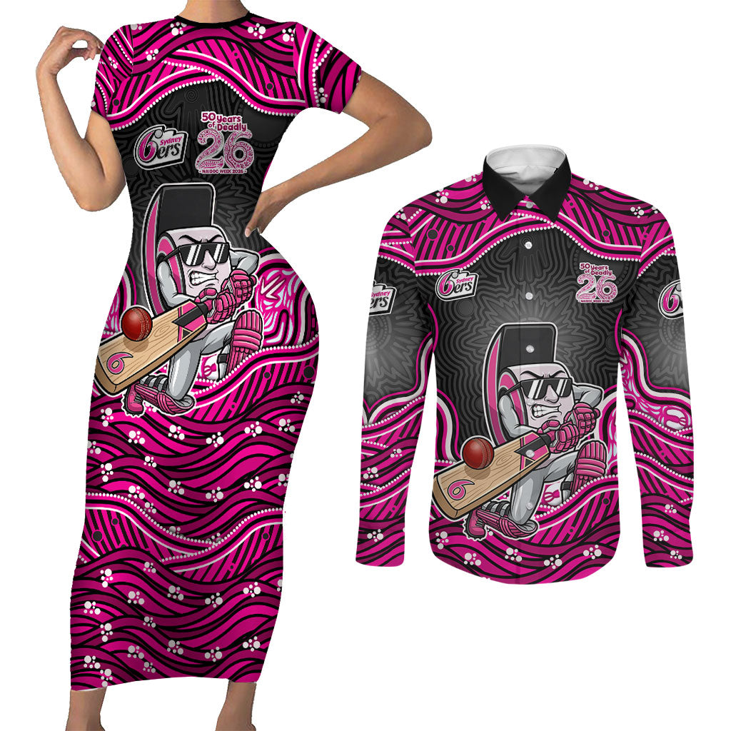 Sydney Sixers NAIDOC Week 2026 Couples Matching Short Sleeve Bodycon Dress and Long Sleeve Button Shirt Aboriginal Indigenous - 50 Years of Deadly