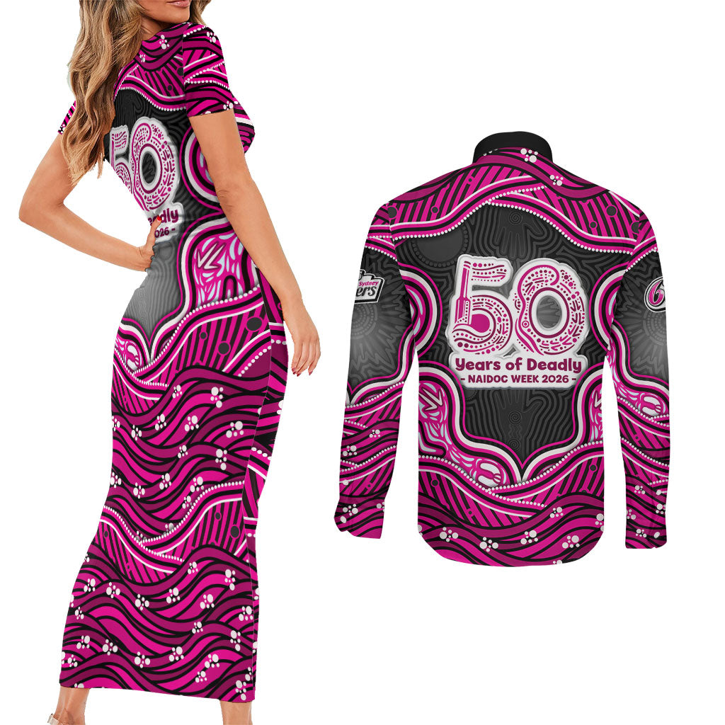 Sydney Sixers NAIDOC Week 2026 Couples Matching Short Sleeve Bodycon Dress and Long Sleeve Button Shirt Aboriginal Indigenous - 50 Years of Deadly