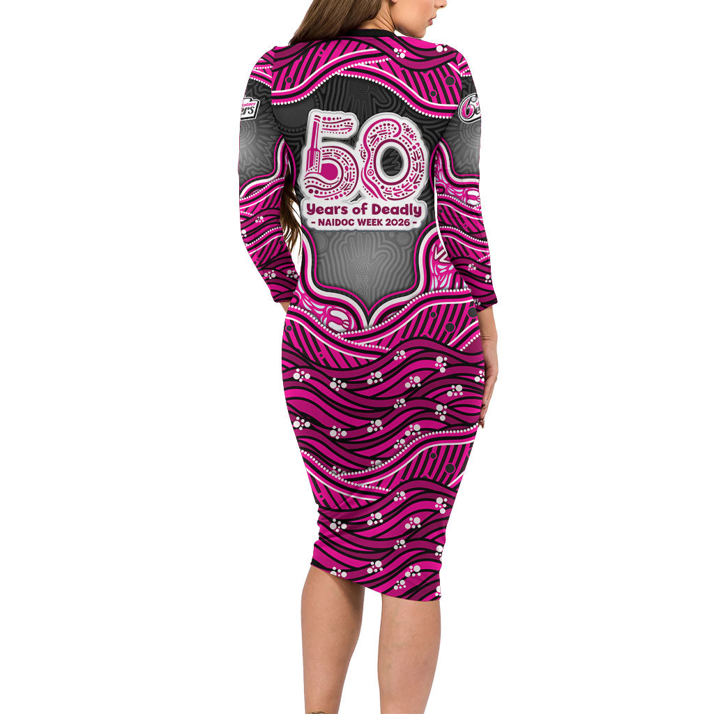 Sydney Sixers NAIDOC Week 2026 Long Sleeve Bodycon Dress Aboriginal Indigenous - 50 Years of Deadly
