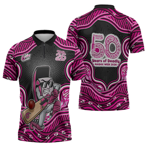 Sydney Sixers NAIDOC Week 2026 Zipper Polo Shirt Aboriginal Indigenous - 50 Years of Deadly