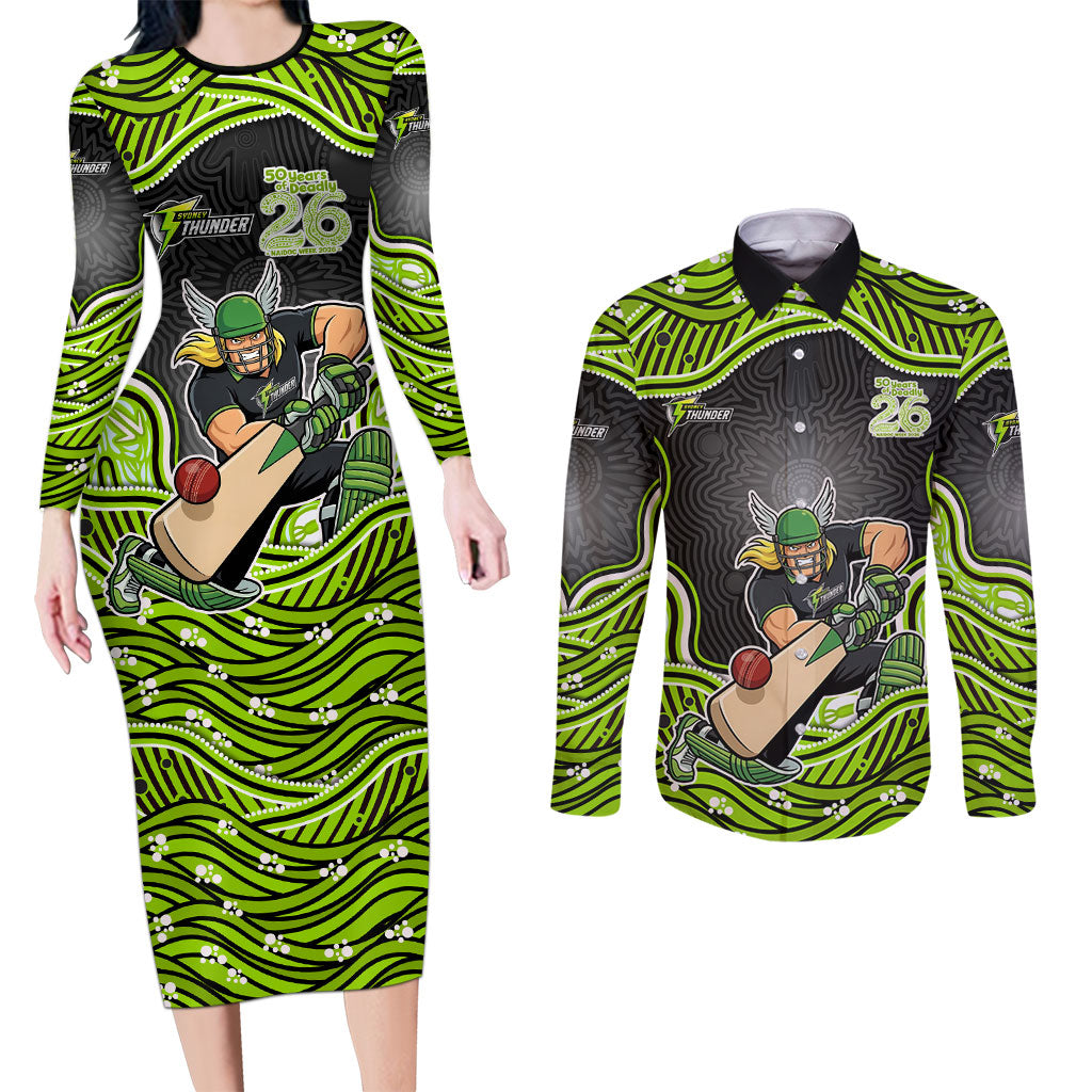 Sydney Thunder NAIDOC Week 2026 Couples Matching Long Sleeve Bodycon Dress and Long Sleeve Button Shirt Aboriginal Indigenous - 50 Years of Deadly