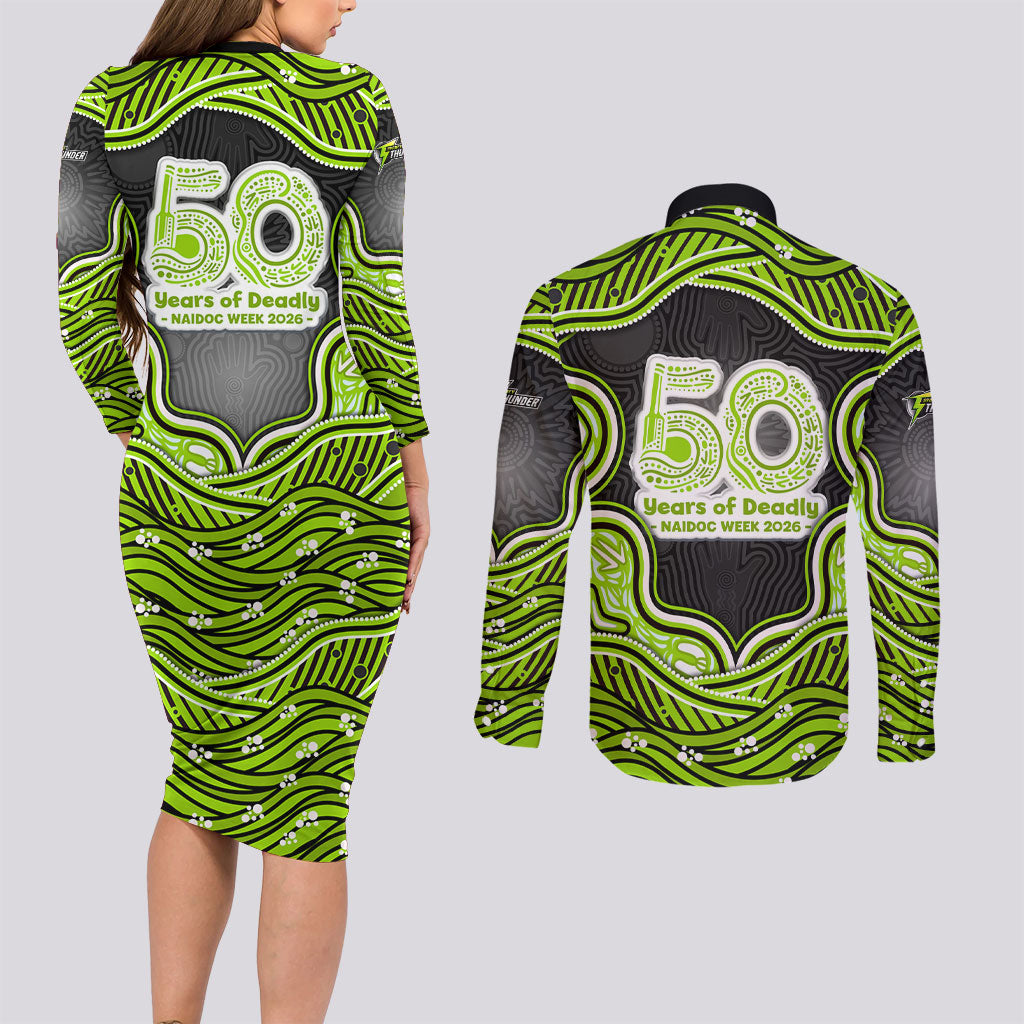 Sydney Thunder NAIDOC Week 2026 Couples Matching Long Sleeve Bodycon Dress and Long Sleeve Button Shirt Aboriginal Indigenous - 50 Years of Deadly