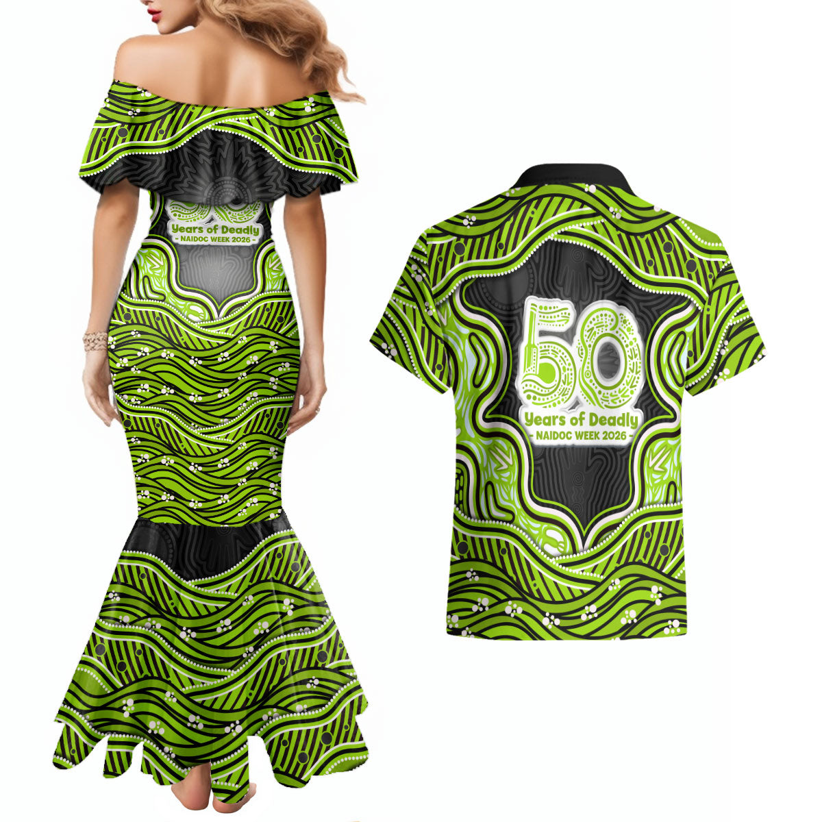 Sydney Thunder NAIDOC Week 2026 Couples Matching Mermaid Dress and Hawaiian Shirt Aboriginal Indigenous - 50 Years of Deadly