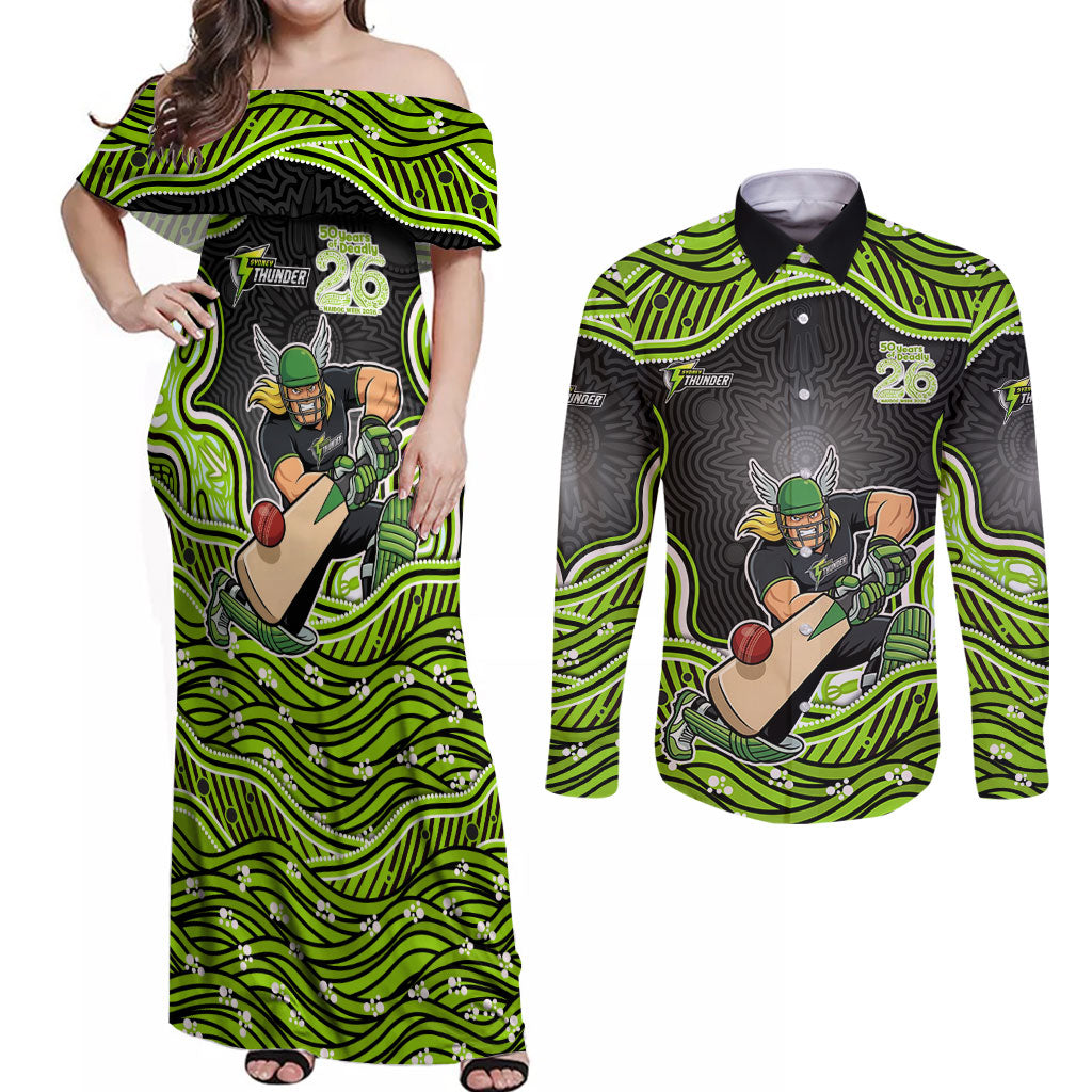 Sydney Thunder NAIDOC Week 2026 Couples Matching Off Shoulder Maxi Dress and Long Sleeve Button Shirt Aboriginal Indigenous - 50 Years of Deadly