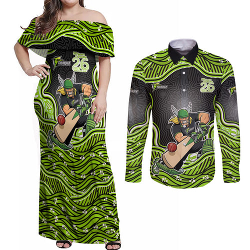 Sydney Thunder NAIDOC Week 2026 Couples Matching Off Shoulder Maxi Dress and Long Sleeve Button Shirt Aboriginal Indigenous - 50 Years of Deadly
