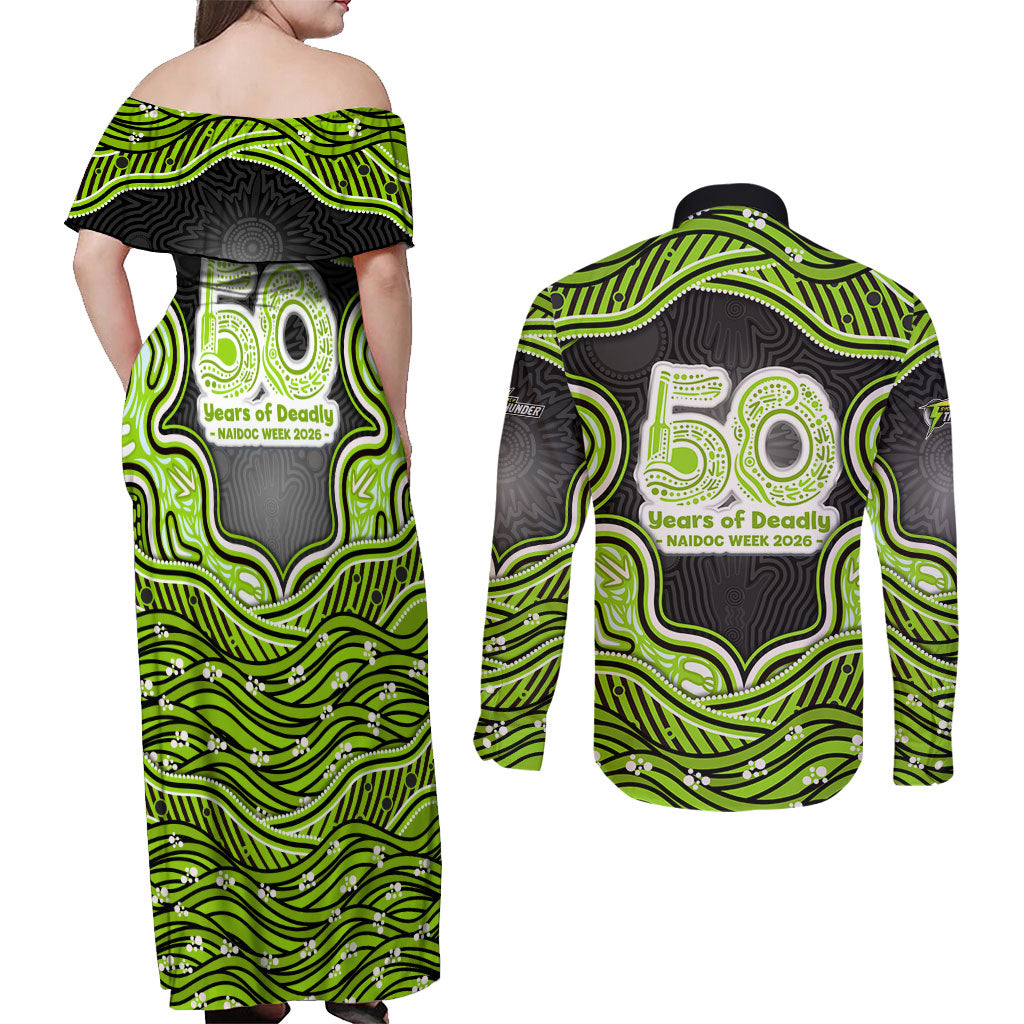 Sydney Thunder NAIDOC Week 2026 Couples Matching Off Shoulder Maxi Dress and Long Sleeve Button Shirt Aboriginal Indigenous - 50 Years of Deadly