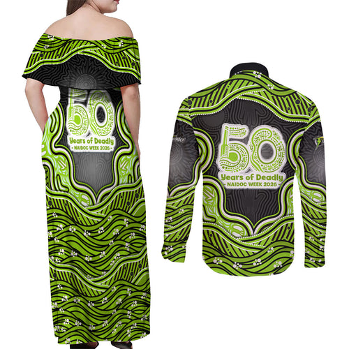 Sydney Thunder NAIDOC Week 2026 Couples Matching Off Shoulder Maxi Dress and Long Sleeve Button Shirt Aboriginal Indigenous - 50 Years of Deadly
