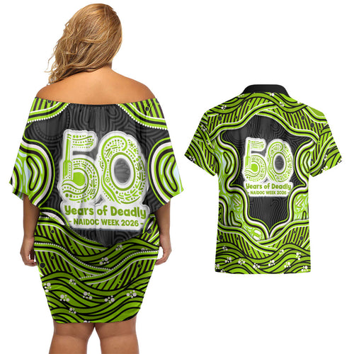 Sydney Thunder NAIDOC Week 2026 Couples Matching Off Shoulder Short Dress and Hawaiian Shirt Aboriginal Indigenous - 50 Years of Deadly