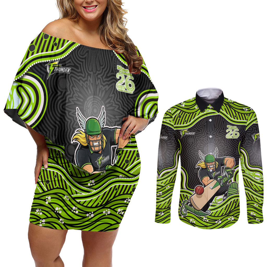 Sydney Thunder NAIDOC Week 2026 Couples Matching Off Shoulder Short Dress and Long Sleeve Button Shirt Aboriginal Indigenous - 50 Years of Deadly