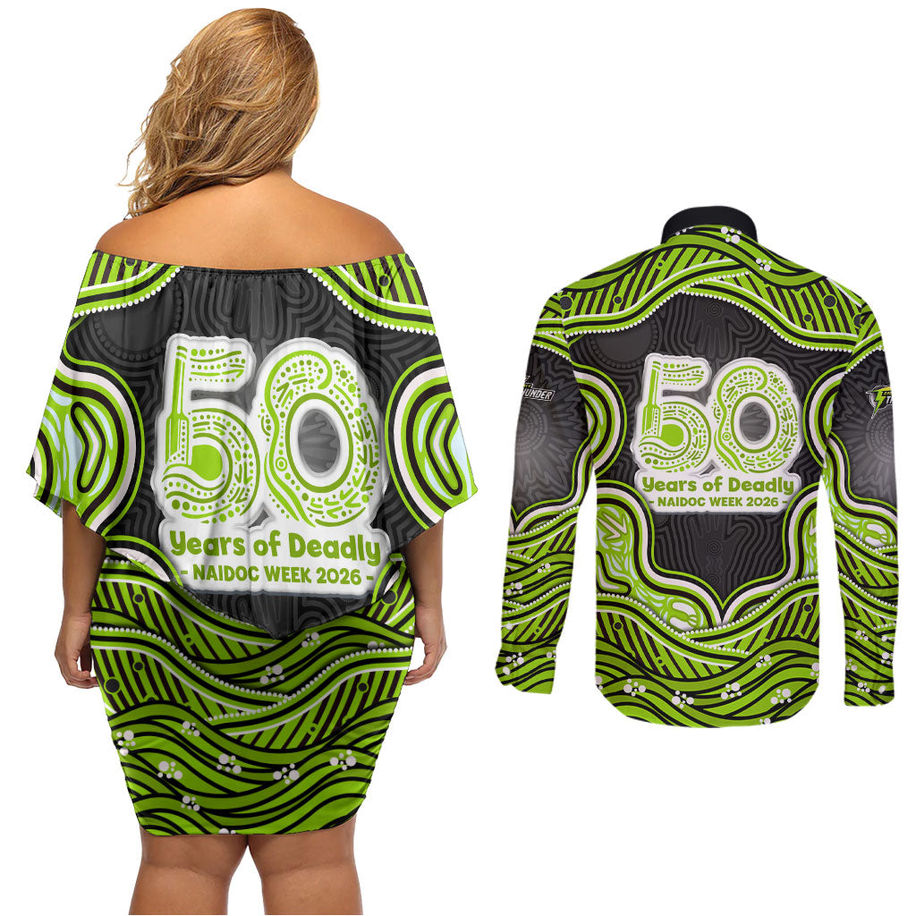 Sydney Thunder NAIDOC Week 2026 Couples Matching Off Shoulder Short Dress and Long Sleeve Button Shirt Aboriginal Indigenous - 50 Years of Deadly
